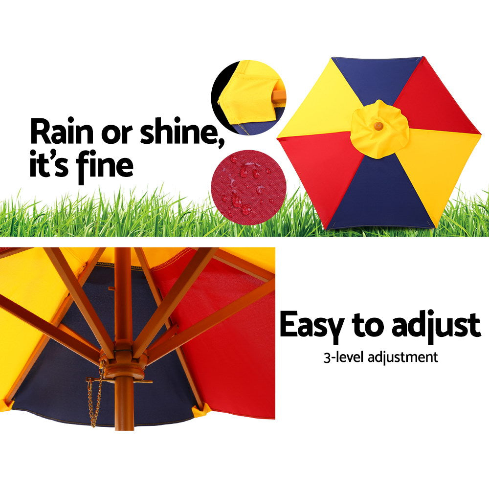 Portia Kids Table & Chairs Set Kids Wooden Picnic with Umbrella - Multicolour
