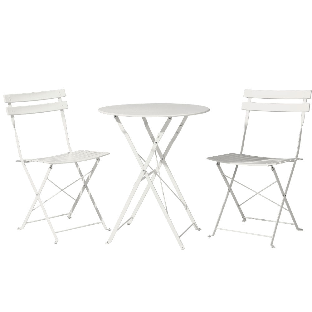 Andre 2-Seater Steel Table and Chairs Patio Furniture 3-Piece Outdoor Bistro Set - White