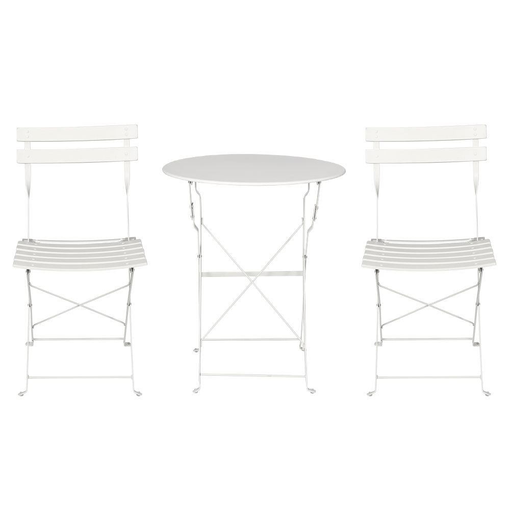 Andre 2-Seater Steel Table and Chairs Patio Furniture 3-Piece Outdoor Bistro Set - White
