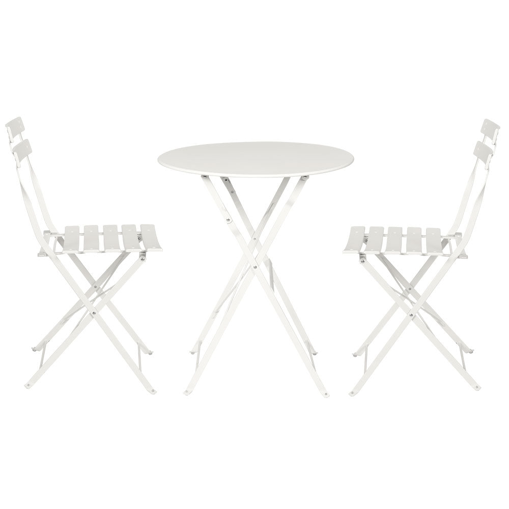 Andre 2-Seater Steel Table and Chairs Patio Furniture 3-Piece Outdoor Bistro Set - White