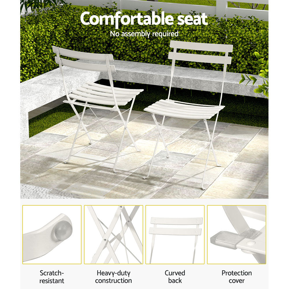 Andre 2-Seater Steel Table and Chairs Patio Furniture 3-Piece Outdoor Bistro Set - White