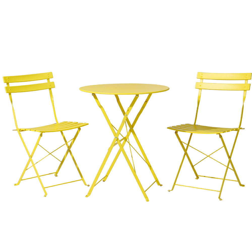 Andre 2-Seater Table and Chairs Folding Patio Furniture 3-Piece Outdoor Setting - Yellow