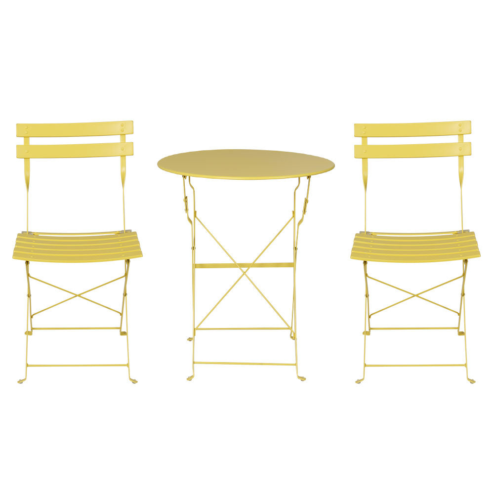 Andre 2-Seater Table and Chairs Folding Patio Furniture 3-Piece Outdoor Setting - Yellow