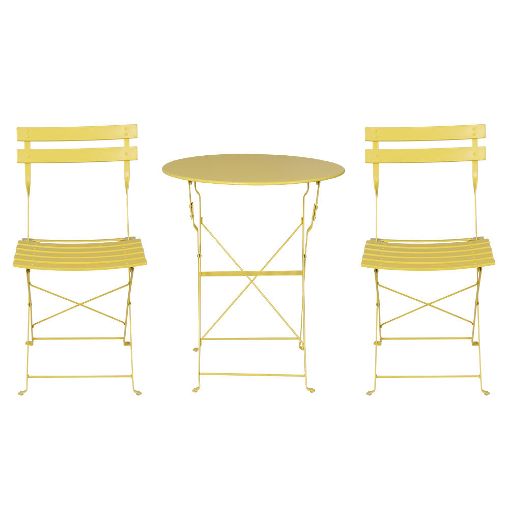 Andre 2-Seater Steel Table and Chairs Patio Furniture 3-Piece Outdoor Bistro Set - Yellow