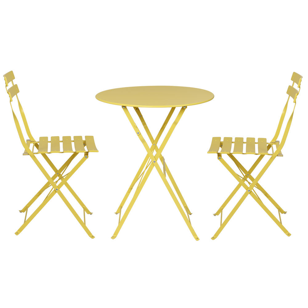 Andre 2-Seater Steel Table and Chairs Patio Furniture 3-Piece Outdoor Bistro Set - Yellow