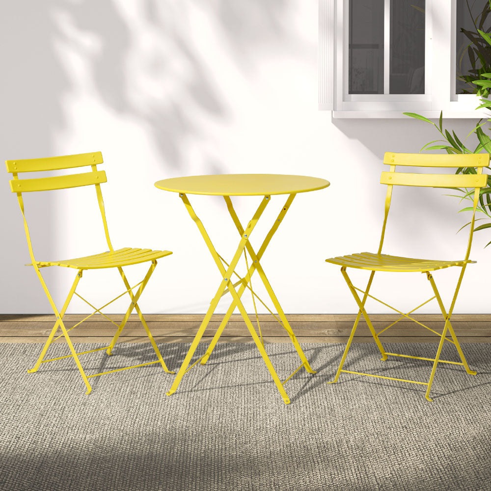 Andre 2-Seater Table and Chairs Folding Patio Furniture 3-Piece Outdoor Setting - Yellow