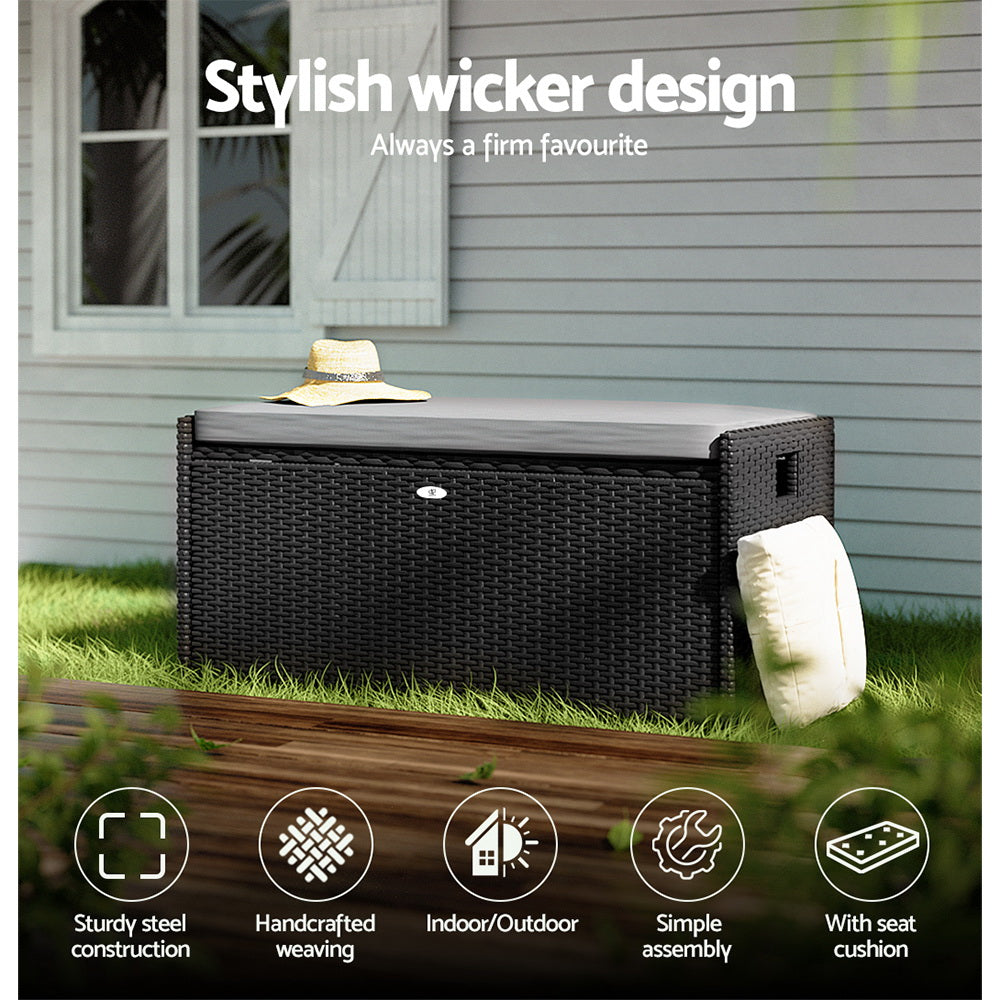 Outdoor Storage Bench Box Garden Sheds Tools Wicker Cushion Patio Chair