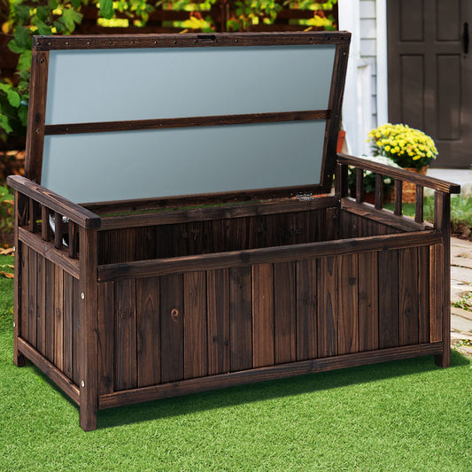 Outdoor Storage Box Wooden Garden Bench Chest Toy Tool Sheds Furniture - Charcoal