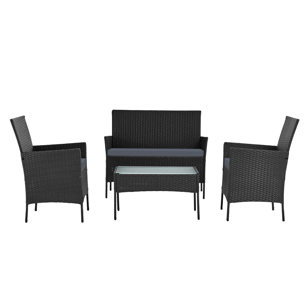 Justin 4-Seater Wicker Patio Furniture 4-Piece Outdoor Lounge Set - Black