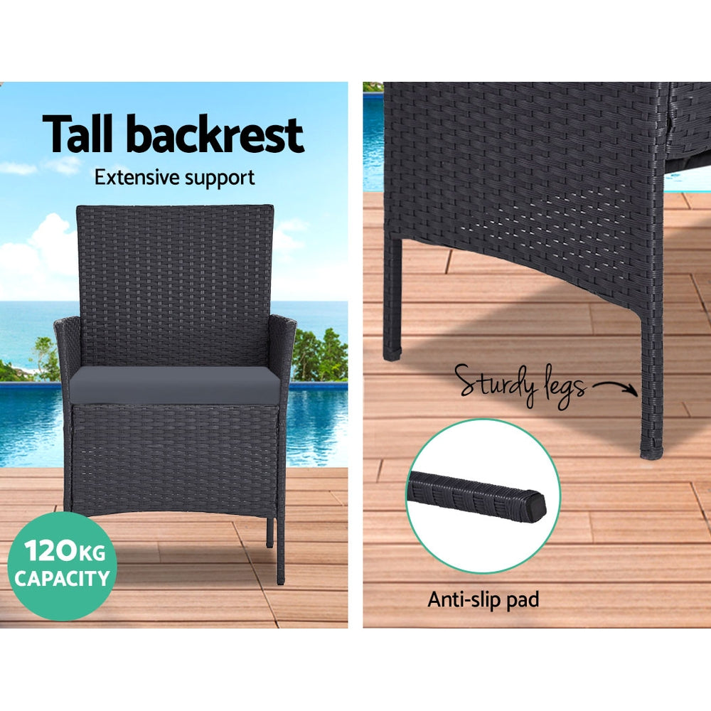 Justin 4-Seater Wicker Patio Furniture 4-Piece Outdoor Lounge Set - Black