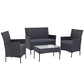 Justin 4-Seater Wicker Setting Table Chair Furniture 4-Piece Outdoor Sofa Set - Dark Grey
