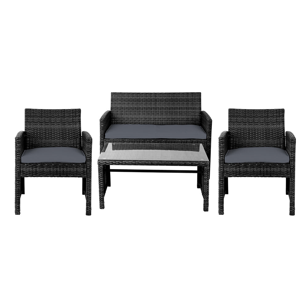 Slough 4-Seater Rattan Patio Wicker 4-Piece Outdoor Lounge Set - Black