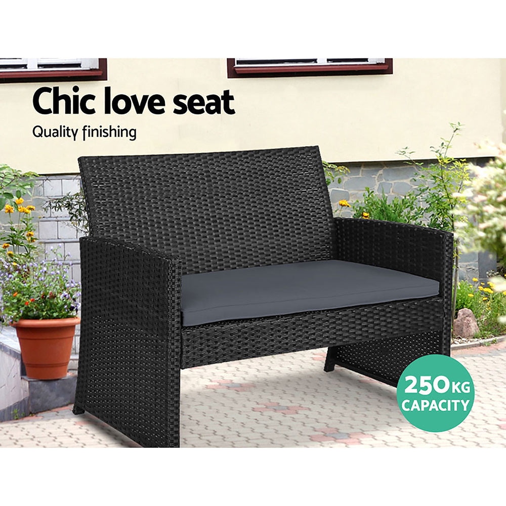 Slough 4-Seater Rattan Chair Furniture 4-Piece Outdoor Sofa Set with Storage Cover - Black