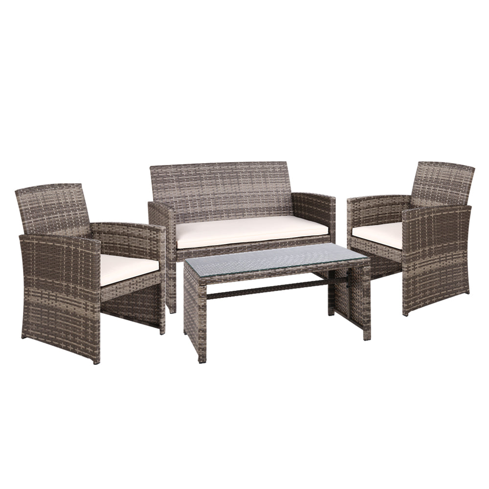 Slough 4-Seater Rattan Patio Wicker 4-Piece Outdoor Lounge Set - Mixed Grey