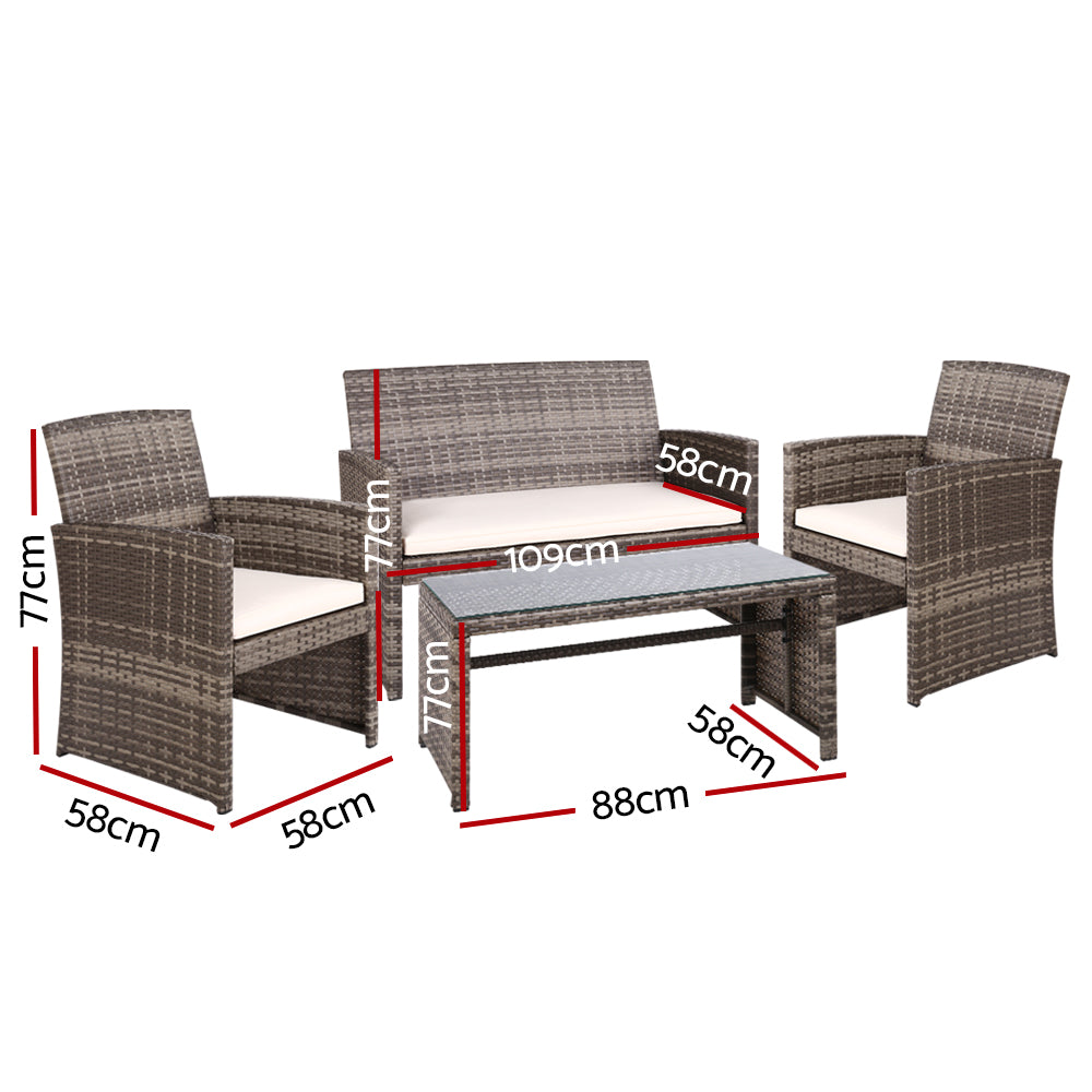 Slough 4-Seater Rattan Chair Table Setting Garden Furniture 4-Piece Outdoor Sofa Set - Grey