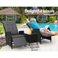 Moore 3-Piece Recliner Chairs and Table Bistro Setting Outdoor Furniture Patio Wicker Sofa - Black