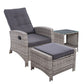 Ross 3-Piece Recliner Chair Outdoor Furniture Bistro Setting Patio Wicker Sofa Chair and Ottoman - Grey