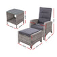 Ross 3-Piece Recliner Chair Outdoor Furniture Bistro Setting Patio Wicker Sofa Chair and Ottoman - Grey