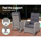 Ross 3-Piece Recliner Chair Outdoor Furniture Bistro Setting Patio Wicker Sofa Chair and Ottoman - Grey