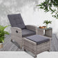 Ross 3-Piece Recliner Chair Outdoor Furniture Bistro Setting Patio Wicker Sofa Chair and Ottoman - Grey