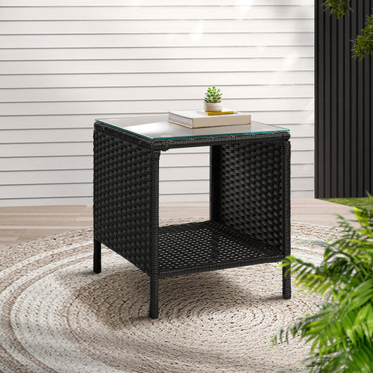 Dawley Side Table Coffee Patio Outdoor Furniture Rattan Desk Indoor Garden - Black
