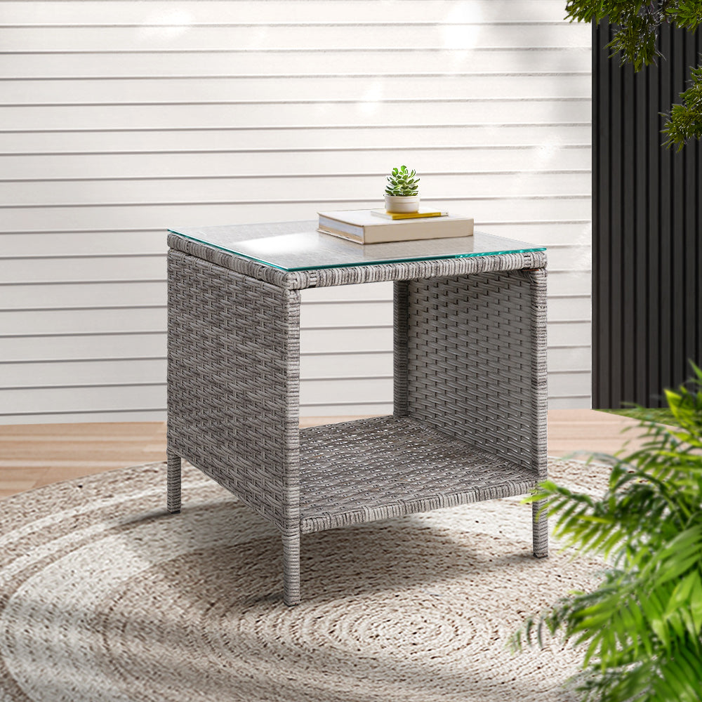 Dawley Side Table Coffee Patio Outdoor Furniture Rattan Desk Indoor Garden - Grey