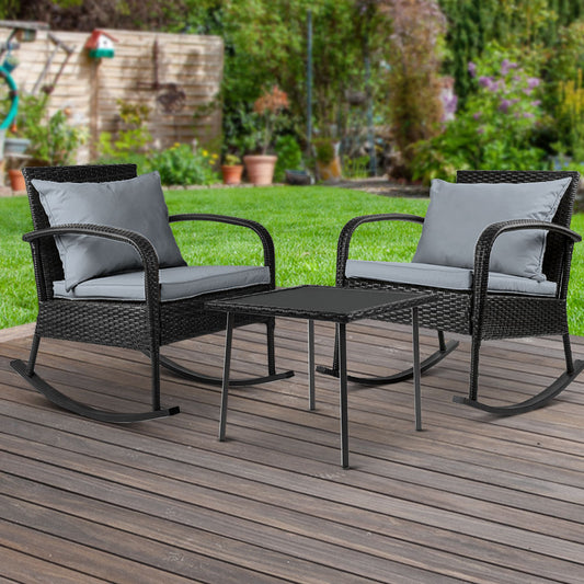 Eliza 2-Seater Rocking 3-Piece Outdoor Chair - Black