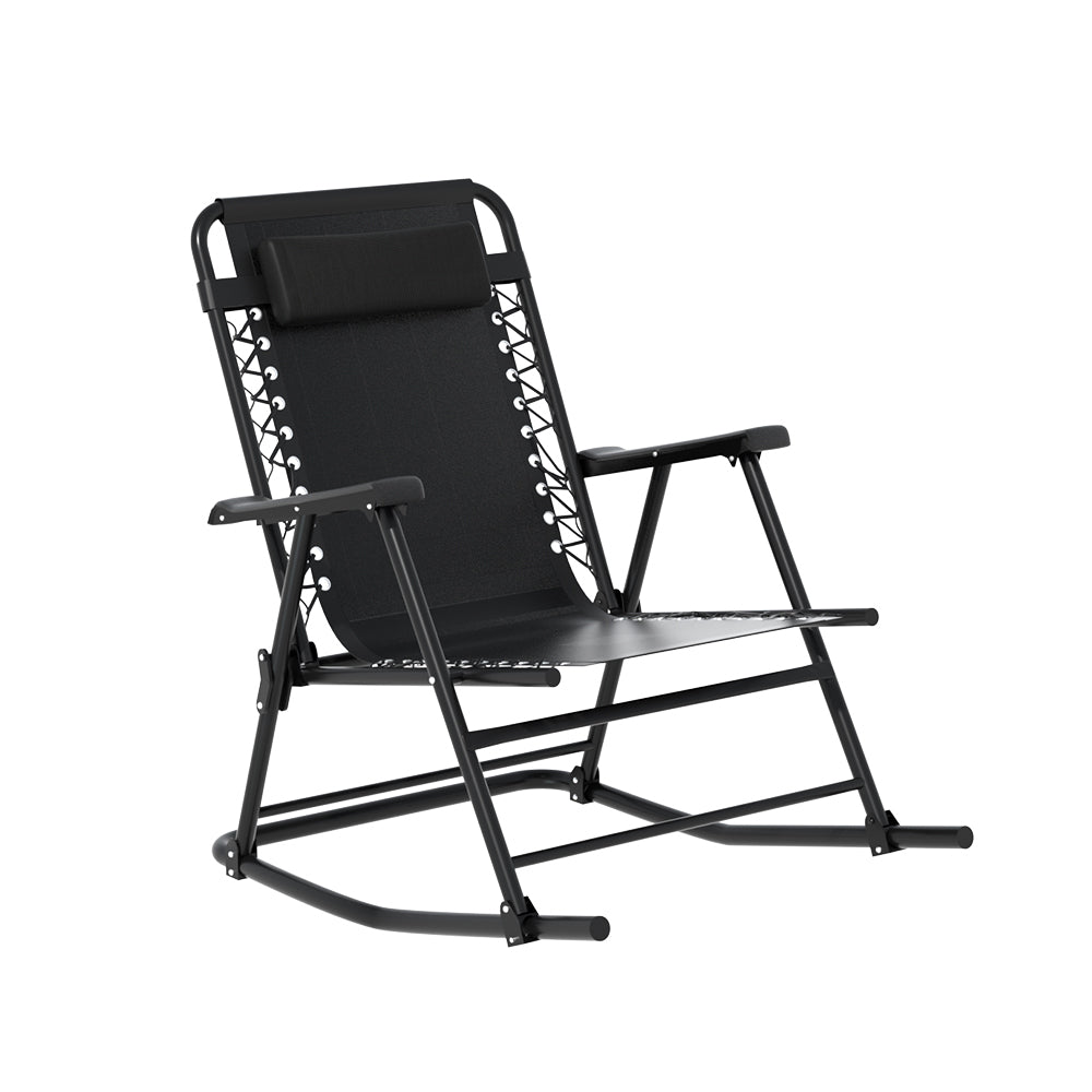 Zorion Outdoor Rocking Chair Folding Reclining Patio Furniture Garden - Black