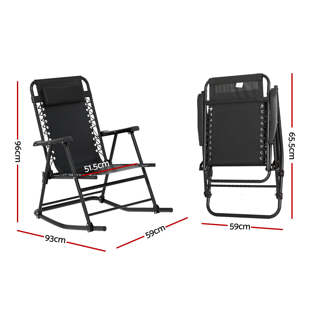 Zorion Outdoor Rocking Chair Folding Reclining Patio Furniture Garden - Black