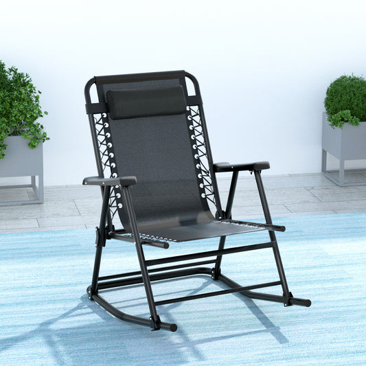 Zorion Outdoor Rocking Chair Folding Reclining Patio Furniture Garden - Black