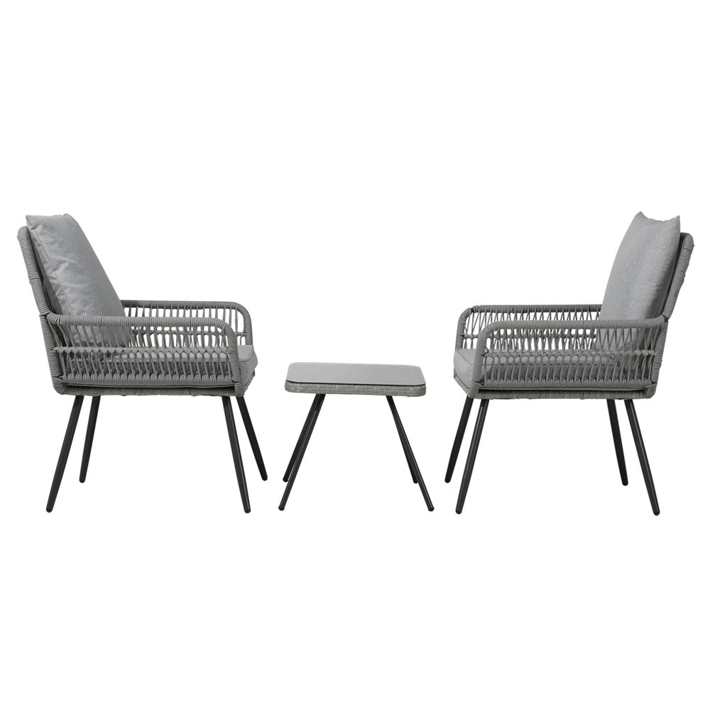 Dionne 2-Seater Chairs Table Patio 3-Piece Outdoor Furniture - Grey