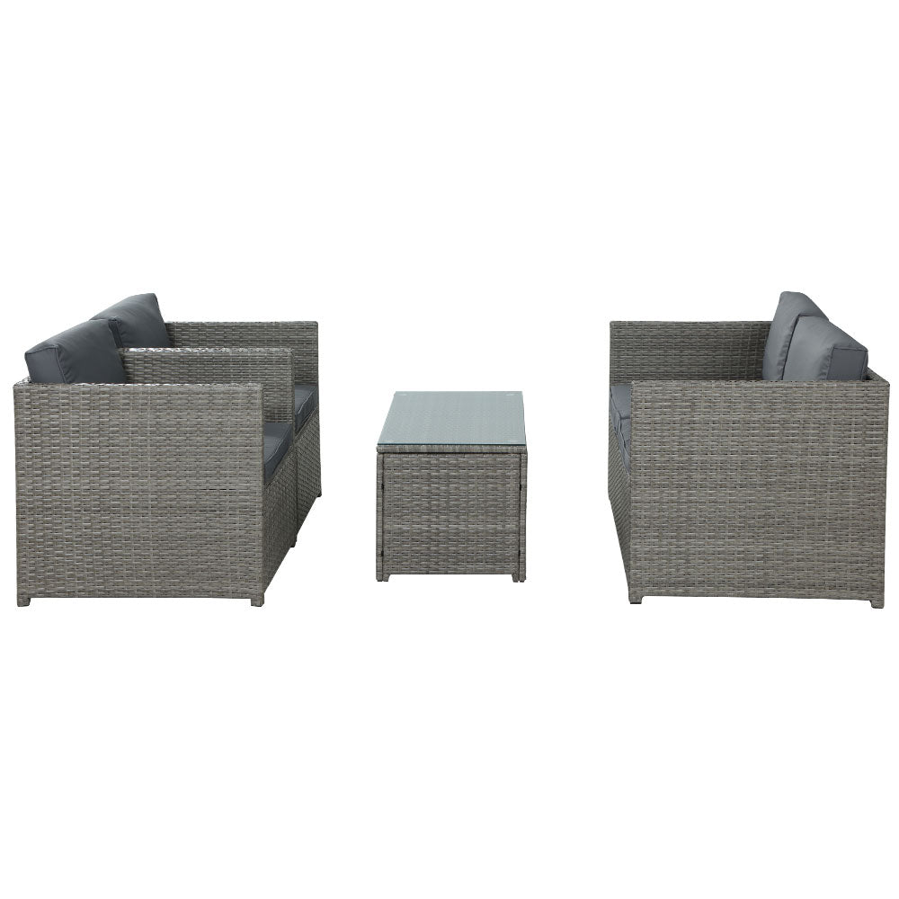 Driffield 4-Seater Furniture Wicker Table Chairs 4-Piece Outdoor Sofa - Grey