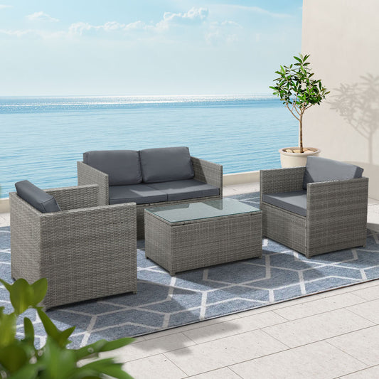 Driffield 4-Seater Furniture Wicker Table Chairs 4-Piece Outdoor Sofa - Grey