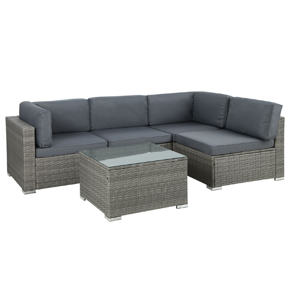 Driffield 4-Seater Furniture Wicker Table Chairs 5-Piece Outdoor Sofa - Grey