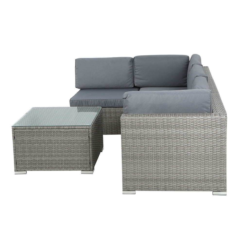 Driffield 4-Seater Furniture Wicker Table Chairs 5-Piece Outdoor Sofa - Grey