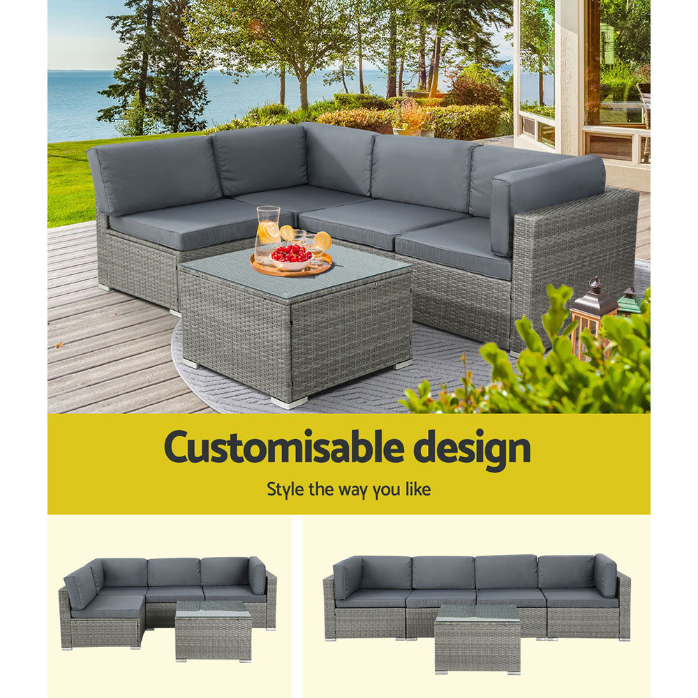 Driffield 4-Seater Furniture Wicker Table Chairs 5-Piece Outdoor Sofa - Grey