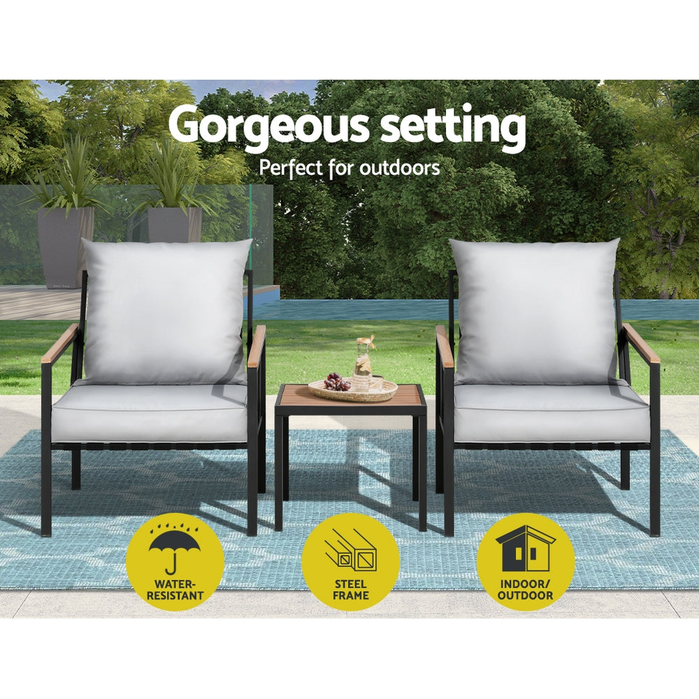 Imani 2-Seater Chairs Table Patio 3-Piece Outdoor Furniture - Black