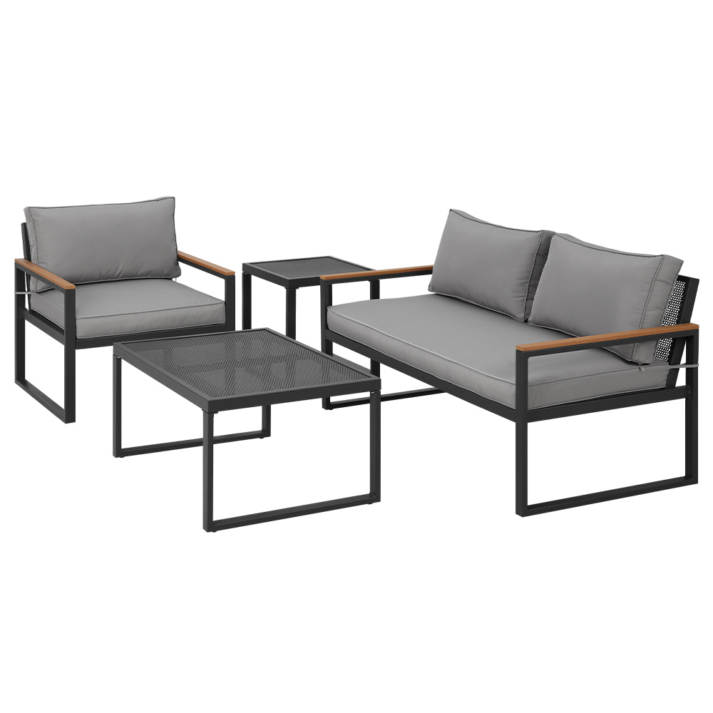 Odilia 3-Seater Corner Modular Steel 4-Piece Outdoor Sofa - Black