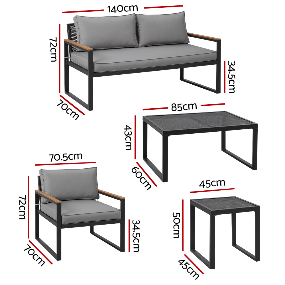 Odilia 3-Seater Corner Modular Steel 4-Piece Outdoor Sofa - Black