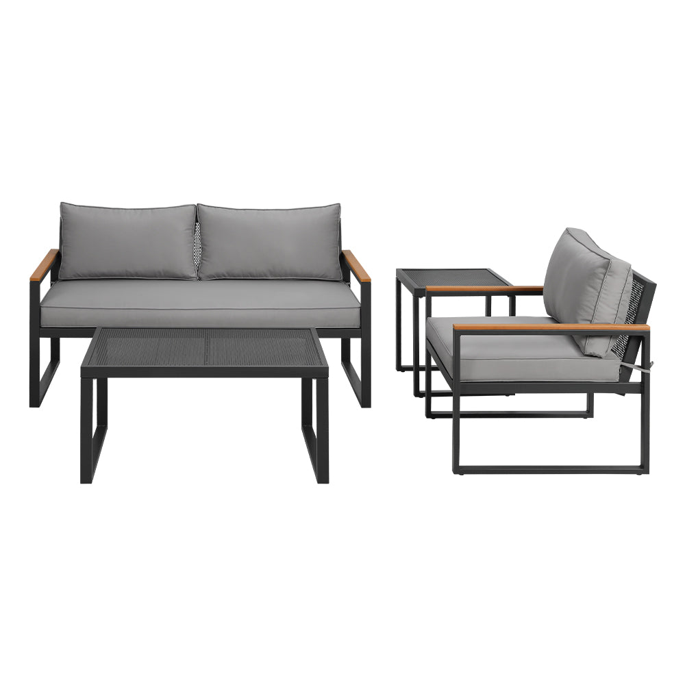 Odilia 3-Seater Corner Modular Steel 4-Piece Outdoor Sofa - Black