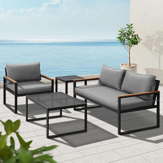 Odilia 3-Seater Corner Modular Steel 4-Piece Outdoor Sofa - Black