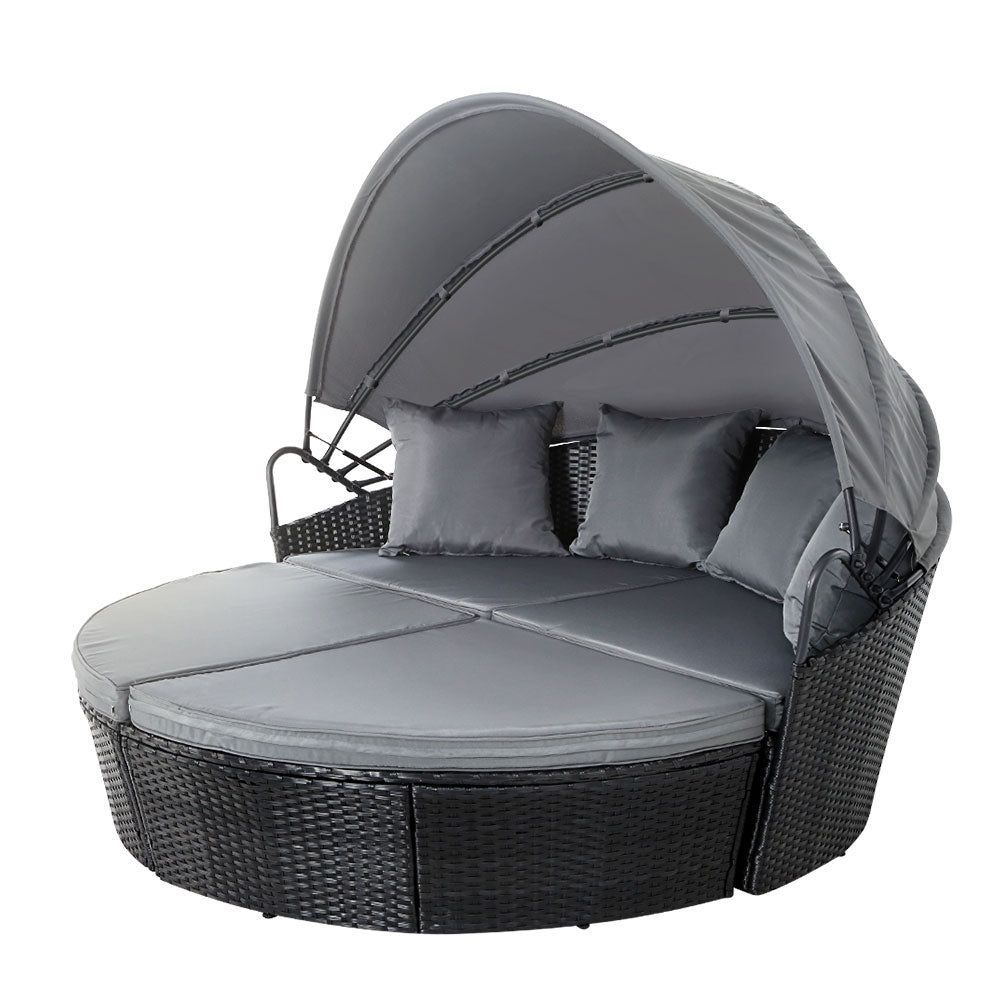 Yasin Outdoor Lounge Setting Patio Furniture Sofa Wicker Garden Rattan Set Day Bed - Black