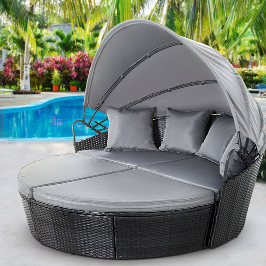 Yasin Outdoor Lounge Setting Patio Furniture Sofa Wicker Garden Rattan Set Day Bed - Black