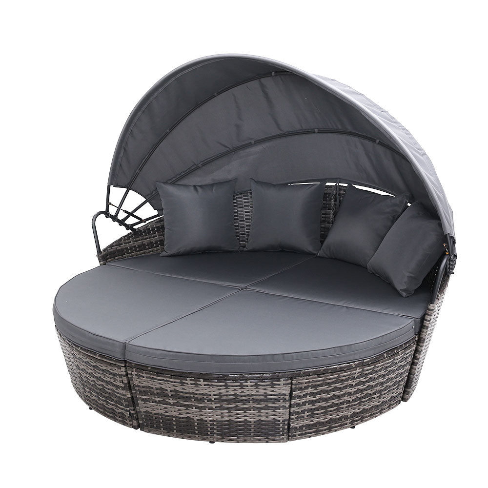 Yasin Outdoor Lounge Setting Patio Furniture Sofa Wicker Garden Rattan Set Day Bed - Grey