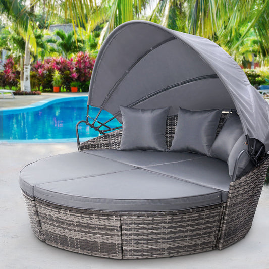 Yasin Outdoor Lounge Setting Patio Furniture Sofa Wicker Garden Rattan Set Day Bed - Grey