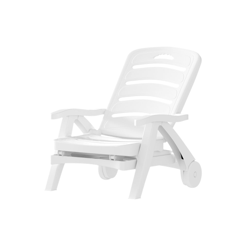 Nemy Sun Lounger Folding Chaise Lounge Chair Wheels Patio Outdoor Furniture - White