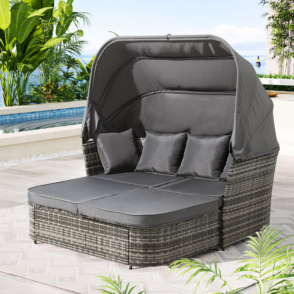 Elysia Outdoor Sun Lounge Setting Patio Furniture Wicker Sofa Day Bed - Grey