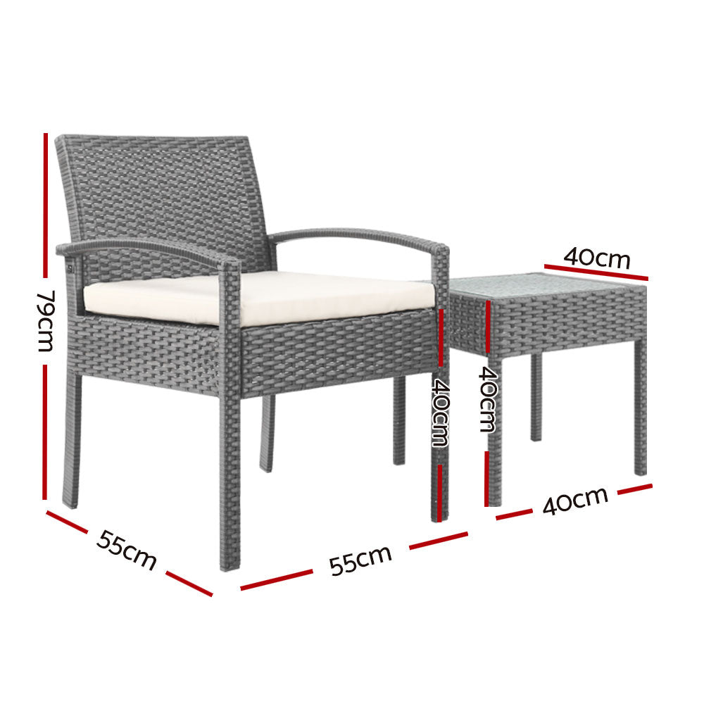 Harold 2-Seater Furniture 3-Piece Outdoor Setting - Grey