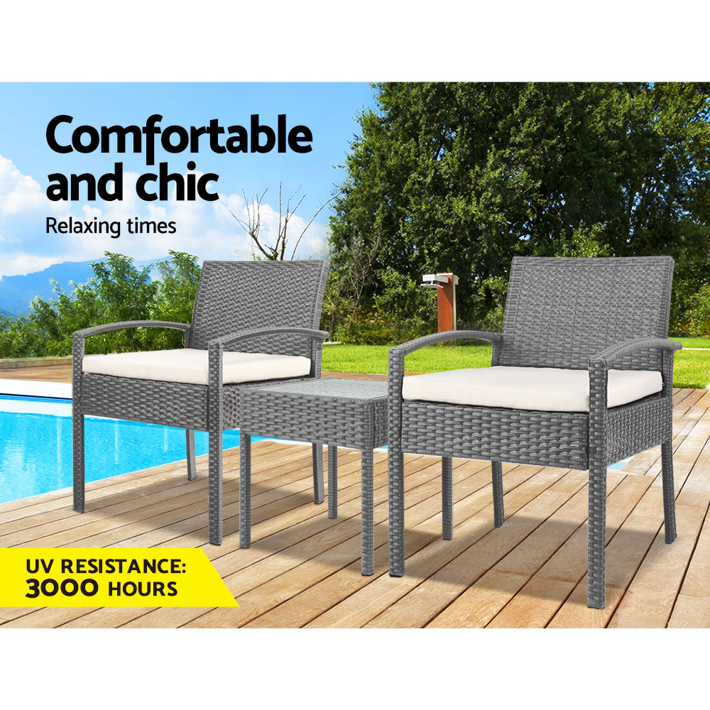 Harold 2-Seater Furniture 3-Piece Outdoor Setting - Grey