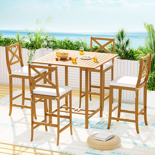 Crosby 4-Seater Bar Table Stools Patio Acacia 5-Piece Outdoor Bistro Set - Wood